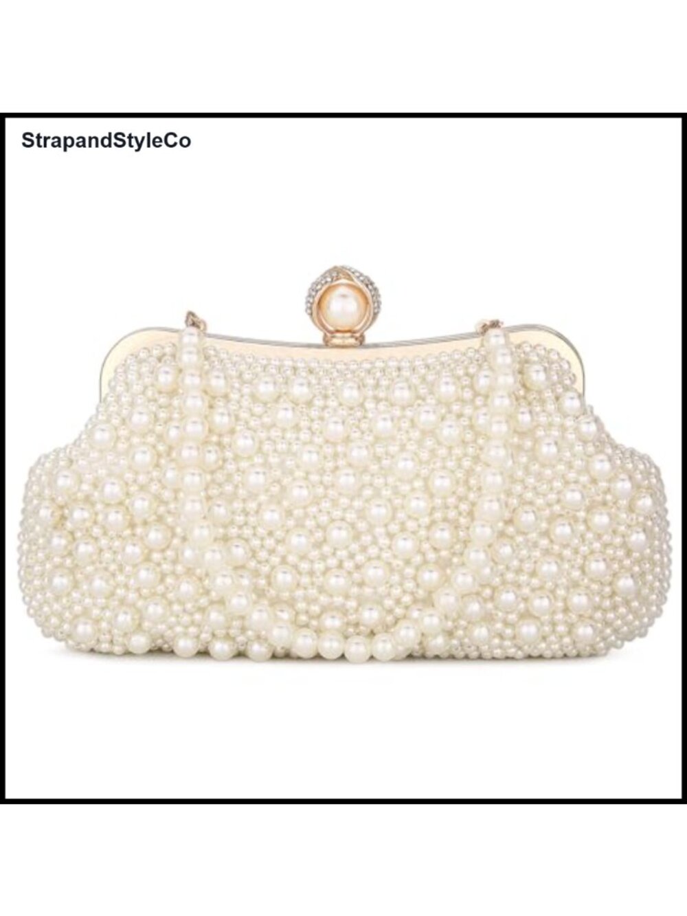 Pearl Clutch Evening Bag Handmade Beaded with Detachable Pearl Chain